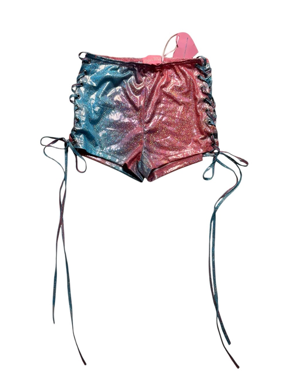 Sugar Thrillz Glitter Ombre Lace-Up Bike Shorts - Pink & Blue